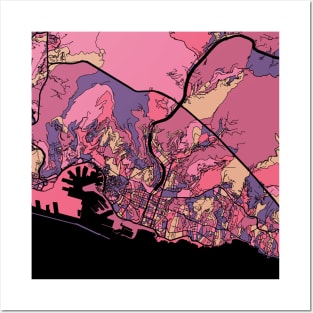 Genoa Map Pattern in Purple & Pink Posters and Art